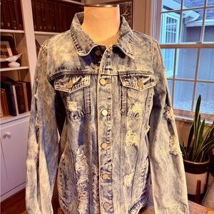 Fantastic Fawn Miss Sixty Light Blue Denim Distressed Trucker Jacket  EUC